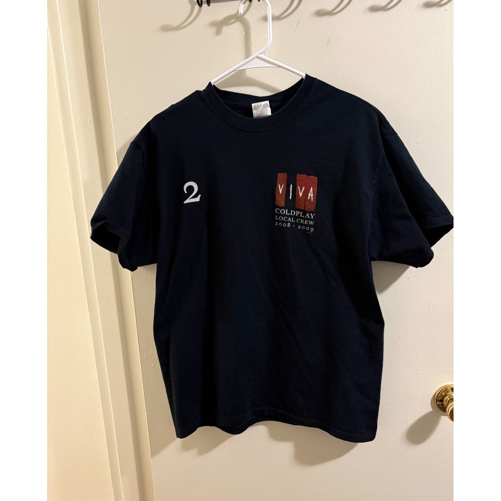 Coldplay Viva La Vida Tour 2008 Crew T-Shirt Black Size XL Band Tee Stage Crew